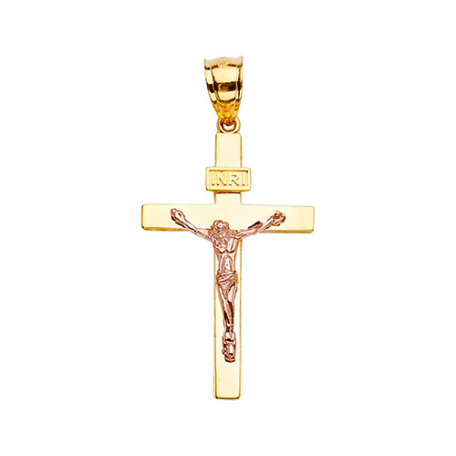 Classic 14K Two-Tone Gold Crucifix Pendant Slide 1