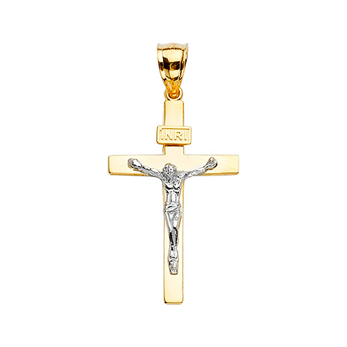 Exquisite 14K Two-Tone Gold Crucifix Pendant Slide 1