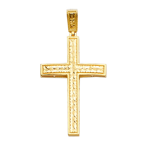 Large 14K Yellow Gold Diamond-Cut Weave Cross Pendant Slide 1