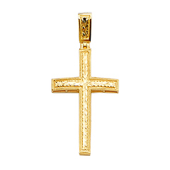 Large 14K Yellow Gold Diamond-Cut Ivy Leaf Cross Pendant