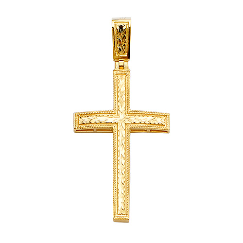 Large 14K Yellow Gold Diamond-Cut Ivy Leaf Cross Pendant Slide 0