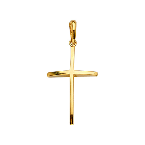 Tapered 14K Yellow Gold Cross Religious Pendant Slide 1