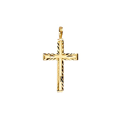 Concave Diamond-Cut Edge Cross Pendant in 14K Yellow Gold - Small