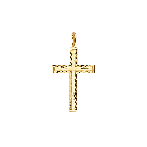 Concave Diamond-Cut Edge Cross Pendant in 14K Yellow Gold - Small Slide 0