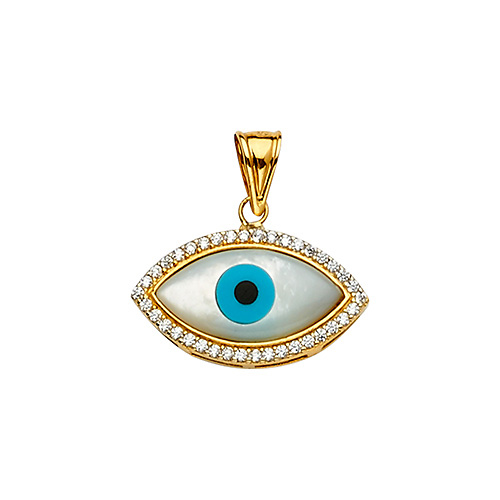 14K Yellow Gold CZ Evil Eye Pendant Slide 1