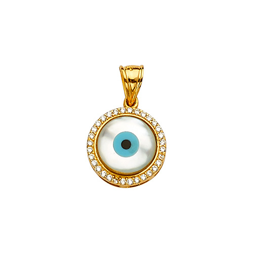 14K Yellow Gold CZ Round Evil Eye Pendant Slide 1