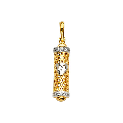 14K Two-Tone Gold Mezuzah Pendant with CZ Cubic Zirconia Slide 1