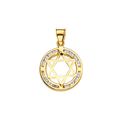 Encircled CZ Star of David Pendant in 14K Yellow Gold Slide 1