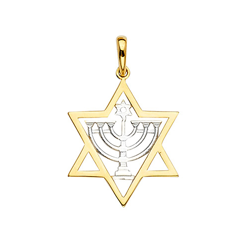 Menorah in Star of David Pendant - 14K Two-Tone Gold Slide 1