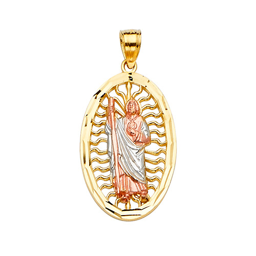 14K TriGold Oval San Judas Tadeo Pendant - Medium Slide 1