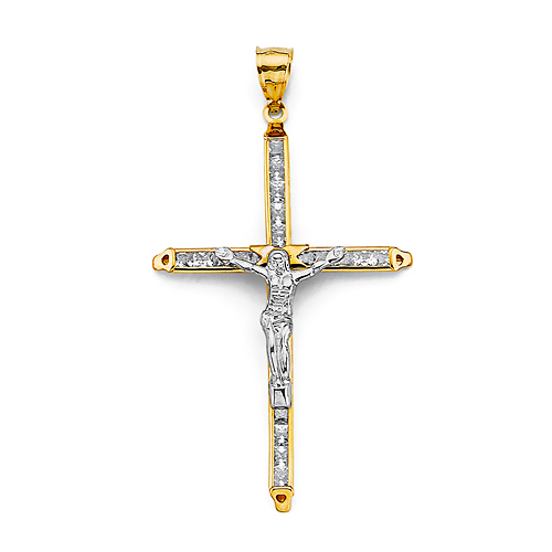 Slim Channel Set CZ Crucifix Pendant - Large Slide 0