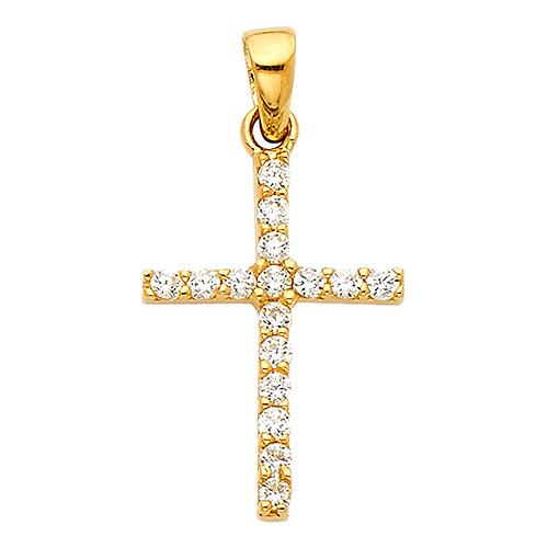 Petite Pave CZ Cross Pendant in 14K Yellow Gold Slide 1