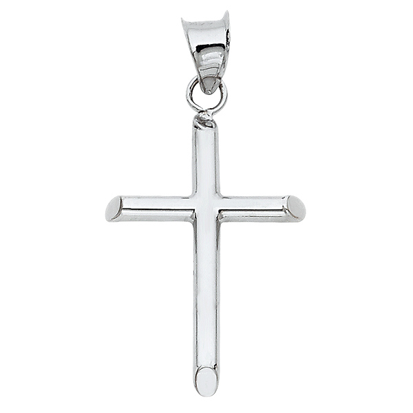 Small Cross Pendant with Slanted Edges in 14K White Gold - 22mmH Slide 0