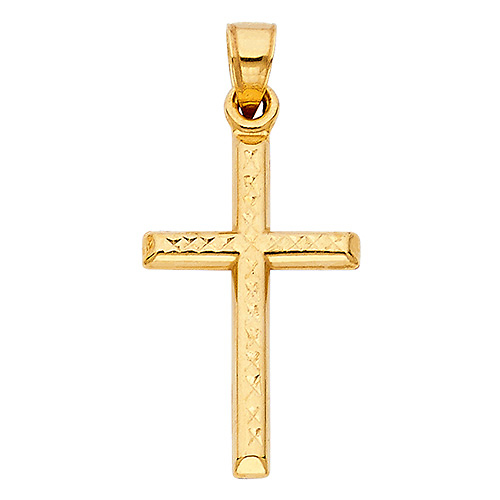 Small Diamond-Cut Cross Pendant with Beveled Edges in 14K Yellow Gold Slide 1