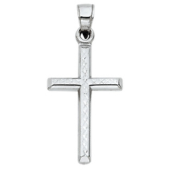 Small Beveled Cross Pendant with Diamond Cuts in 14K White Gold