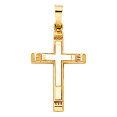 Small Two-Tone Cross Pendant with Carved Edge in 14K Yellow Gold