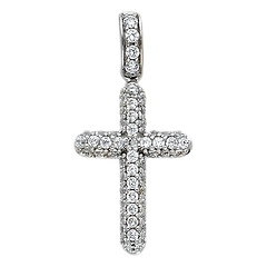 Small Pave Cubic Zirconia Round Cross Pendant in 14K White Gold