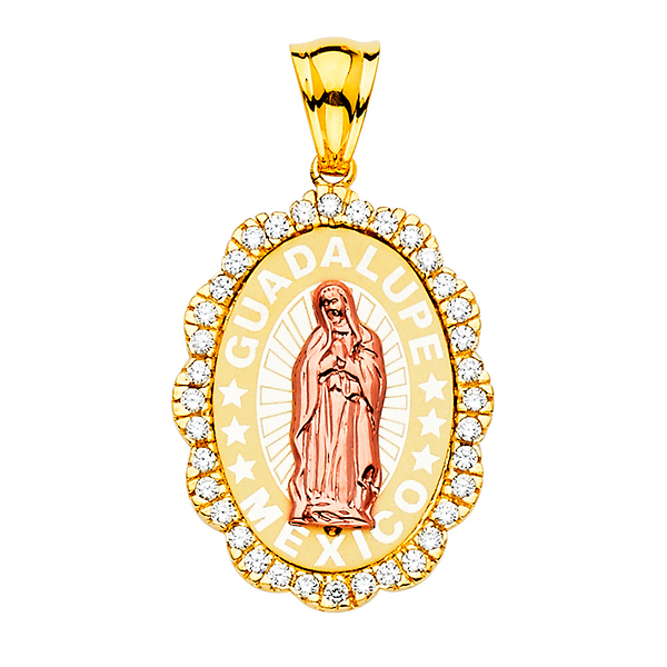 CZ Our Lady of 'GUADALUPE MEXICO' Medal Pendant in 14K Two-Tone Gold Slide 0