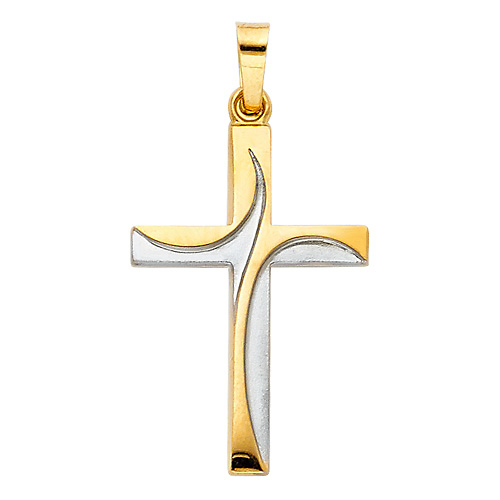 Small Two-Tone Swirl Cross Pendant in 14K Yellow Gold Slide 0