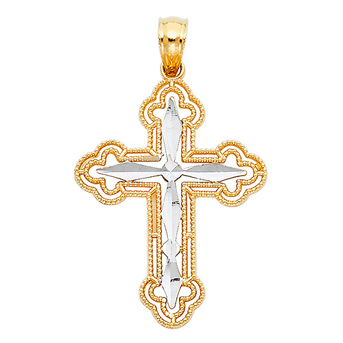 Small Budded Passion Cross Pendant in 14K TwoTone Gold Slide 1