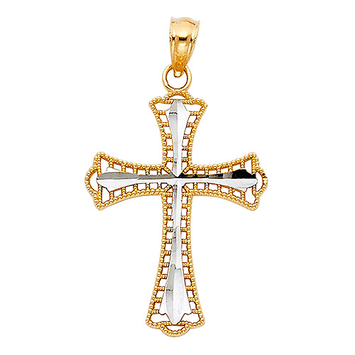 Small Fancy Patonce Cross Pendant in 14K TwoTone Gold Slide 1