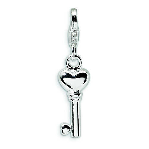 Sterling Silver Key Heart Charm Pendant Slide 0