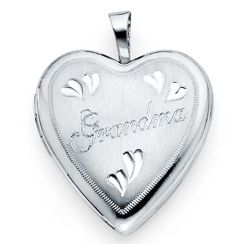 Engraved Grandma Heart Locket in Sterling Silver - Small Slide 0