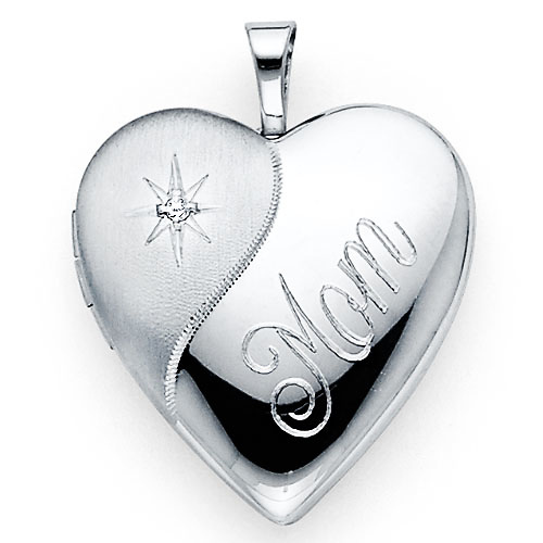 Mom Engraved Diamond Accent Heart Locket in Sterling Silver Slide 0