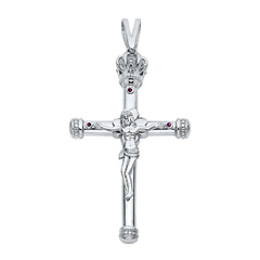 XX Large Irish Crown of Glory CZ Rhodium Sterling Silver Crucifix Pendant