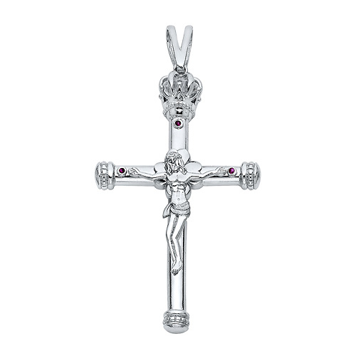 XX Large Irish Crown of Glory CZ Rhodium Sterling Silver Crucifix Pendant Slide 0