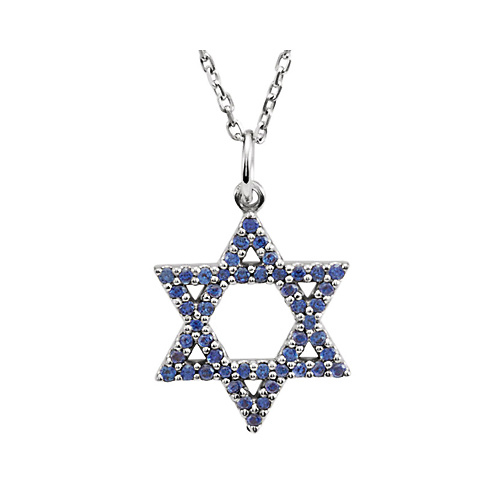 14K White Gold Blue Sapphire Star of David Charm Necklace Slide 0