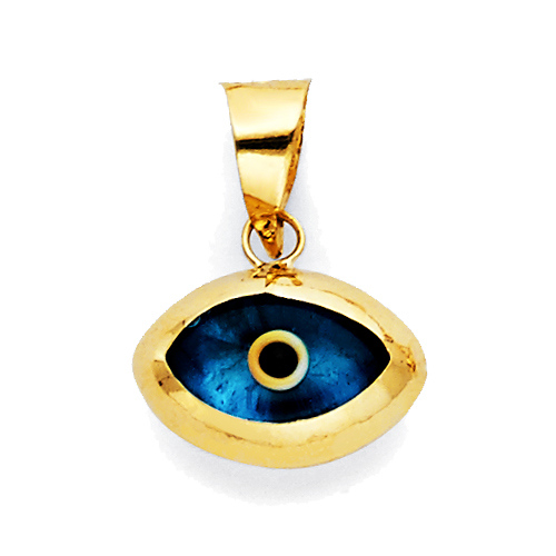 Blue Evil Eye Charm Pendant in 14K Yellow Gold - Mini Slide 0