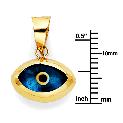 Blue Evil Eye Charm Pendant in 14K Yellow Gold - Mini Slide 1