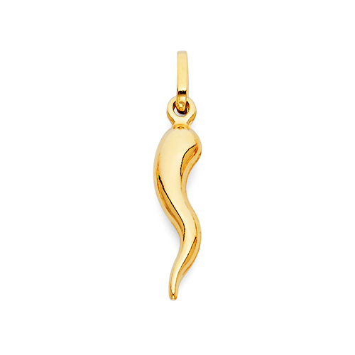 Small Cornicello Italian Horn Pendant in 14K Yellow Gold Slide 0