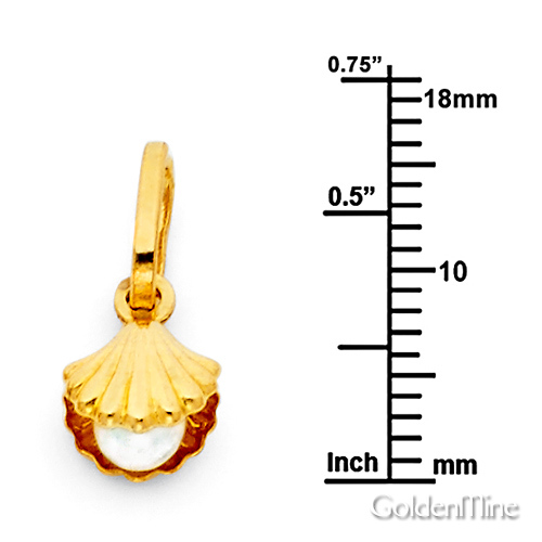 Freshwater Pearl in Scallop Shell Charm Pendant 14K Yellow Gold - Mini Slide 1