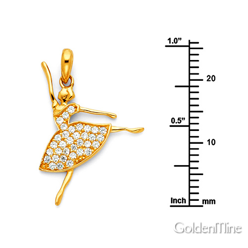 CZ Arabesque En Pointe Ballerina Pendant in 14K Yellow Gold - Small Slide 1