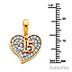 Quinceanera 15 Años CZ Heart Charm Pendant in 14K TriGold - Mini thumb 1