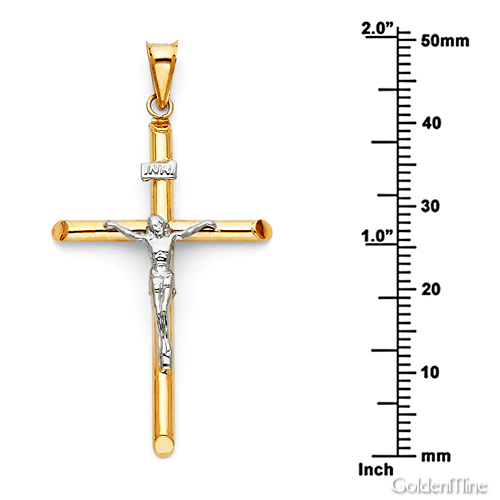 Large Rod Crucifix Pendant in 14K Two-Tone Gold - Classic 42mm Slide 2