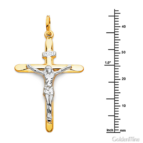 Medium Tapered Crucifix Pendant in 14K Two-Tone Gold - Classic Slide 1