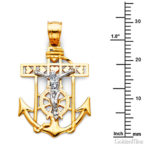 Small Heart Mariner's Cross Anchored Crucifix Pendant in 14K Two-Tone Gold Slide 1