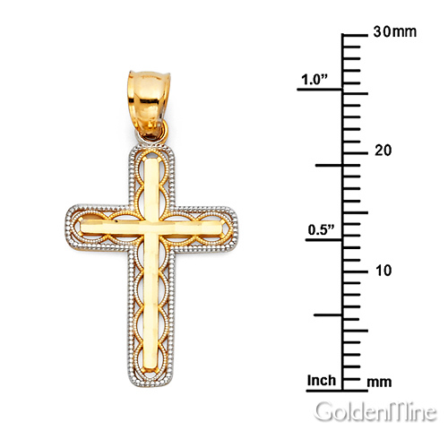 Small Fancy Milgrain Cross Pendant in  14K Two-Tone Gold Slide 2