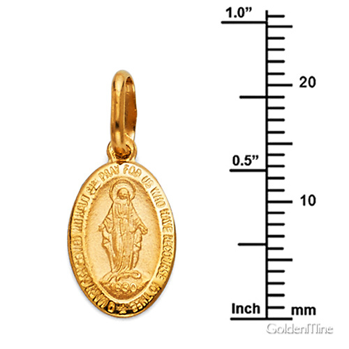 Virgin Mary Miraculous Mini Medal Necklace with Cable Chain - 14K Yellow Gold (16-20in) Slide 1
