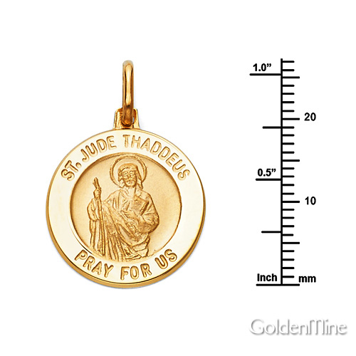 St Jude Thaddeus Petite Medal Necklace with Spiga Chain - 14K Yellow Gold 16-22in Slide 1
