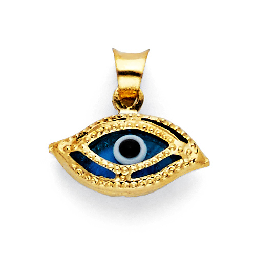 Milgrain Evil Eye Charm Pendant in 14K Yellow Gold - Mini Slide 0
