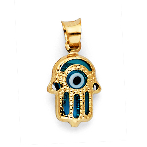 Hamsa Evil Eye Charm Pendant in 14K Yellow Gold - Mini Slide 0