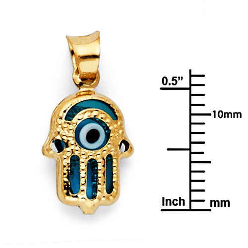 Hamsa Evil Eye Charm Pendant in 14K Yellow Gold - Mini Slide 1
