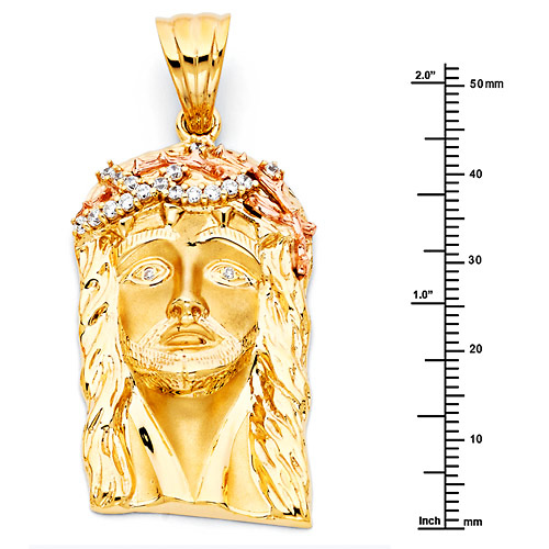 Large CZ Face of Jesus Crown of Thorns in 14K Two-Tone Gold Slide 1