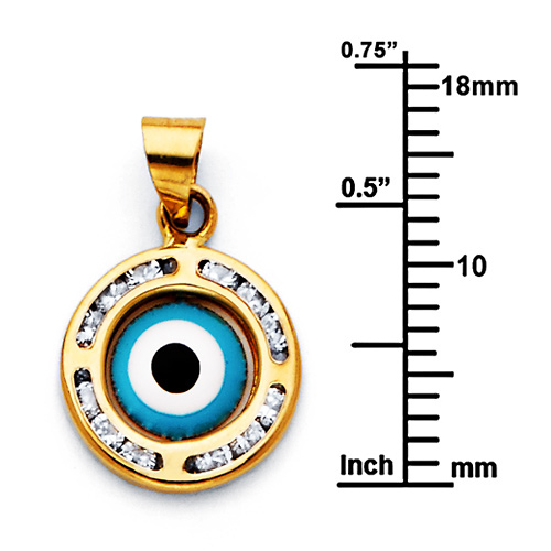 CZ Sky Blue Round Evil Eye Pendant in 14K Yellow Gold - Petite Slide 1