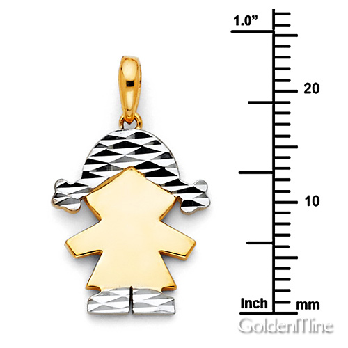 Faceted Pigtails Little Girl Charm Pendant in 14K TwoTone Gold - Petite Slide 2