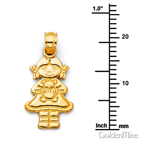 Girl With Teddy Bear Charm Pendant in  14K Yellow Gold - Petite Slide 1